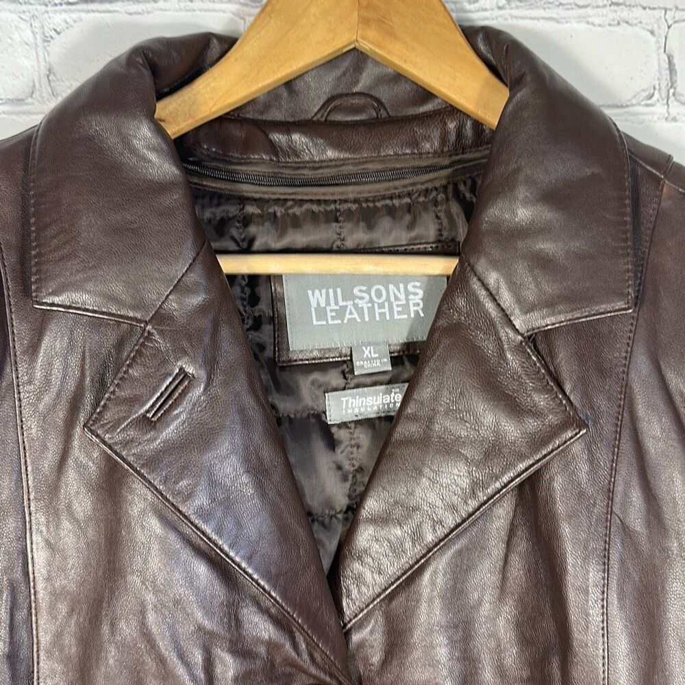 NEW Vintage 80s Wilsons Leather Thinsulate Lining Belted Jacket Coat XL Burgundy - Picture 2 of 13